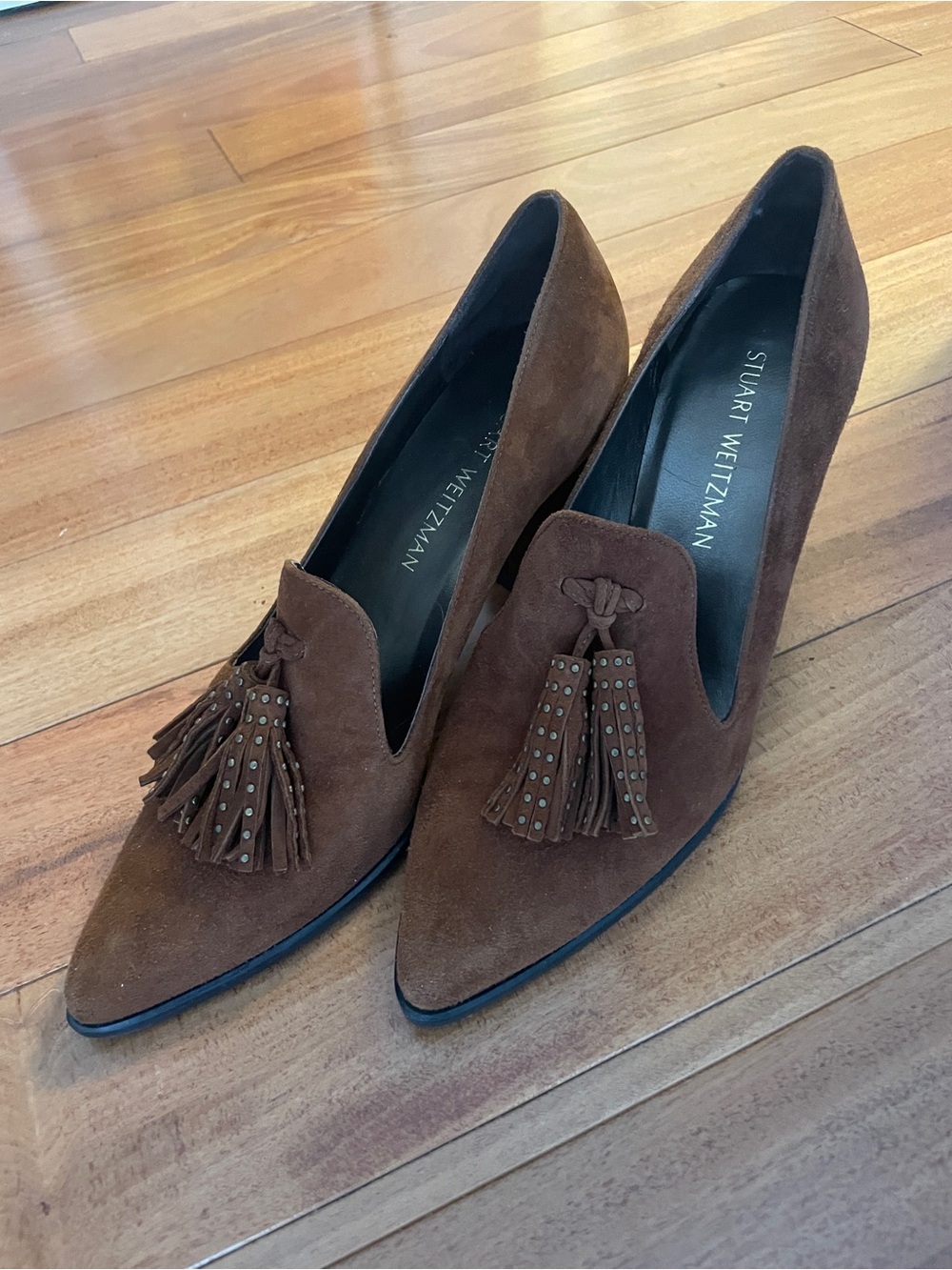 Stuart Weitzman Brown Suede Block Heel Pumps, worn once